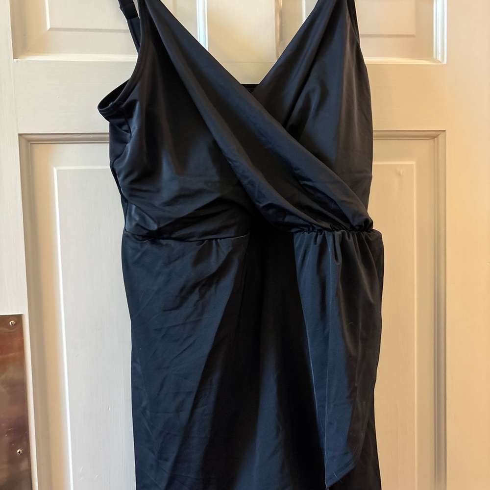 Lands' End Black Sleeveless Wrap-Style Dress